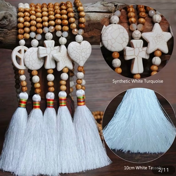 White Tassel Star Beaded Necklace - Picture 2 of 5